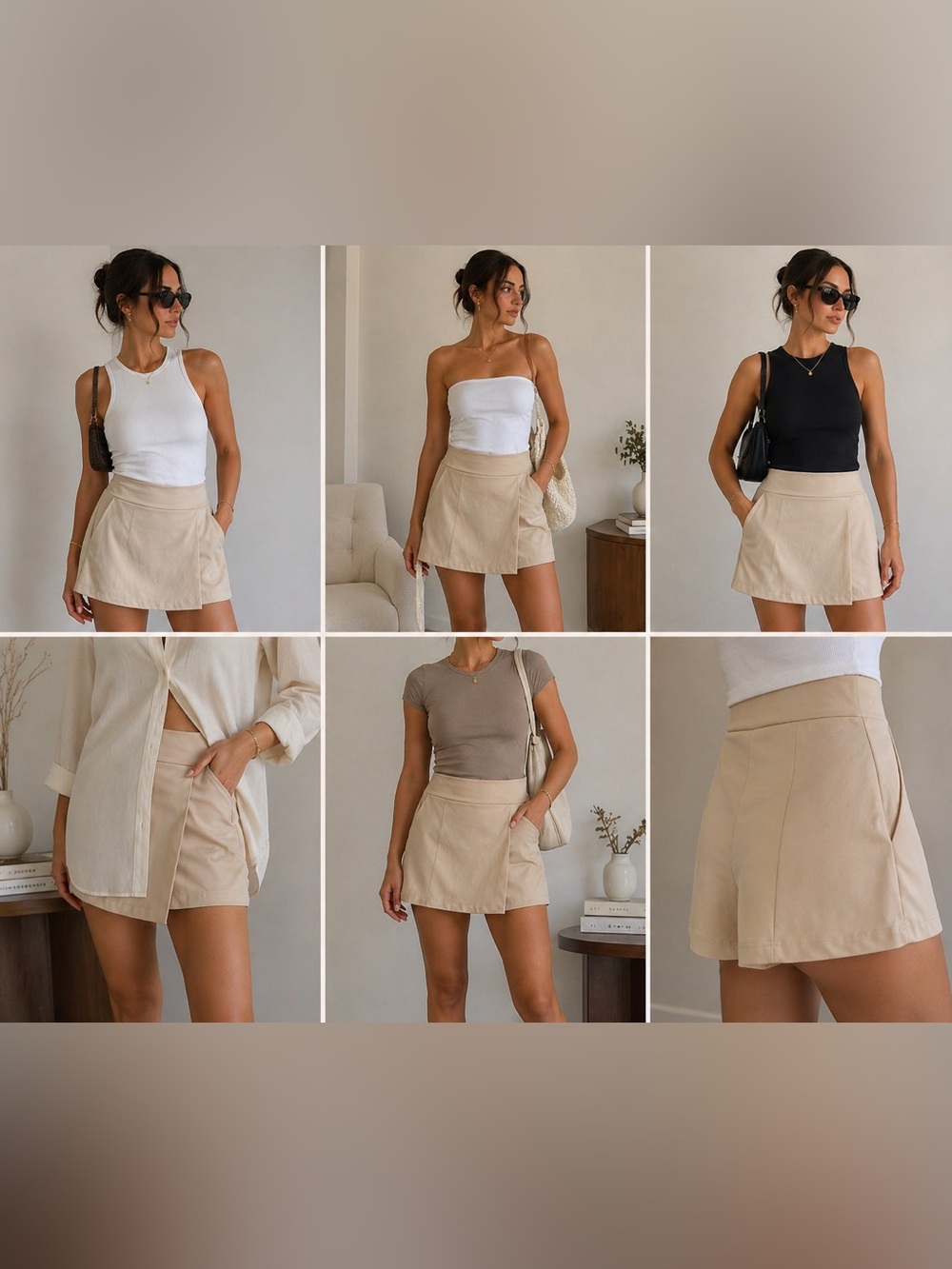 Susana Monaco Beige Skort Shorts Stretch High Waist Women Size S
